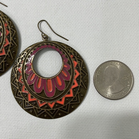 Bohemian Colorful Pattern Bronze Hoops - Picture 11 of 11